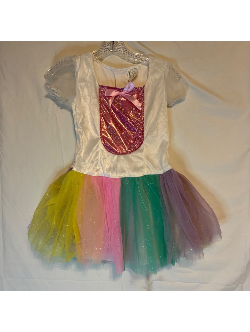 Fun World Child Rainbow Unicorn Costume Size Medium 8-10 Dress Hood Boot Covers